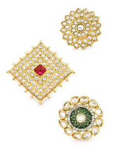 Zaveri Pearls Set Of 3 Wedding Collection Adjustable Finger Rings For Women-ZPFK11498