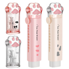 4 Pcs Cute Cat Paw Kawaii School Supplies Cute Cat Paw Pencil Sharpener and Cat Paw Shaped Retractable Eraser Kawaii Pencil Sharpener Cat School Supplies for Kids Office School Home (White, Pink)