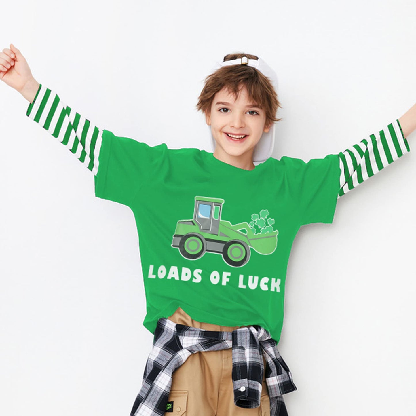 St Patricks Day Toddler Boys Girls Shirts Clover Shamrock Plaid Sleeve Irish Green Tshirt Tee Tops for Kids 2-7 Years