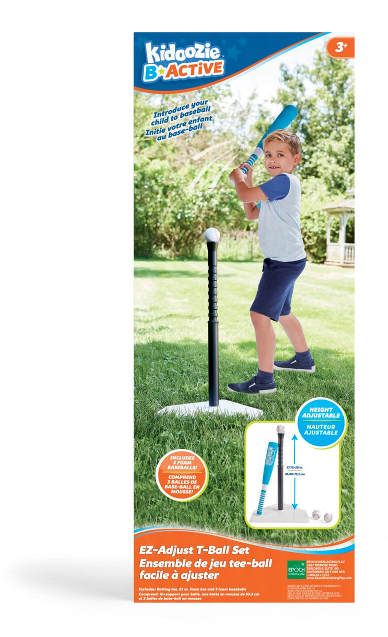 Kidoozie EZ-Adjust T-Ball Set - Height-Adjustable T-Ball Set for Kids - Soft Foam Bat and 3 Tee Balls Included