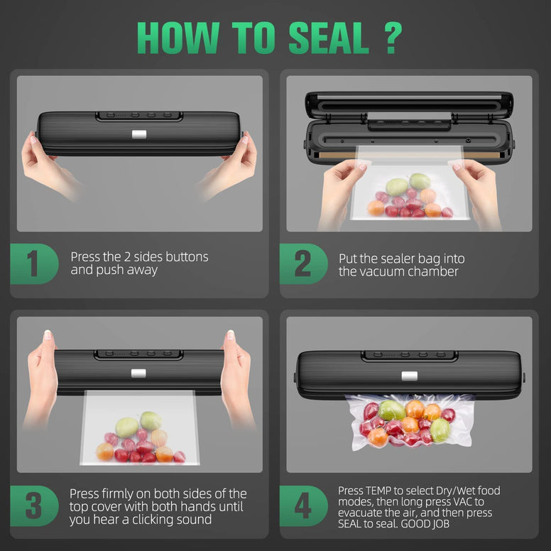 Vacuum-Sealer-Machine for Food Saver - Food-Vacuum-Sealer Automatic Air Sealing System for Food Storage Dry and Wet Food Modes Compact Design 12.6 Inch with 15Pcs Seal Bags Starter Kit (Black)