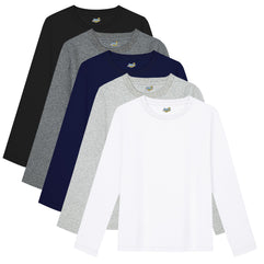 5 Pack Boys Long Sleeve Shirts Boys' Cotton Crew Neck Basic Long Sleeve Tees Soft Kids' Long Sleeve T-Shirts Top 5-6Y