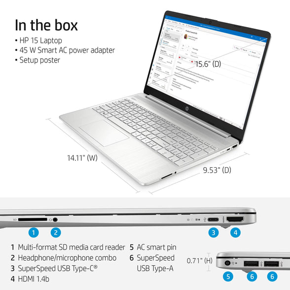 HP 2022 Newest Laptop Computer, 15.6" HD Display, Dual Core Intel i3-1115G4 (Upto 4.1GHz,Beats i5-1030G7), 16GB RAM, 256GB SSD, HD Webcam, Bluetooth, WiFi 6, 11+ Hour Battery, Win 11 S+MarxsolCables