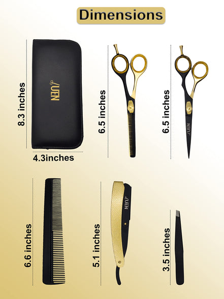 UEN Professional Hair Cutting Scissors Set/Hairdressing kit with Straight and Thinning Shears, Comb,Straight Razor and Tweezers/Japanese Stainless Steel/For Men, Women, Kids, Barber, Salon, Home