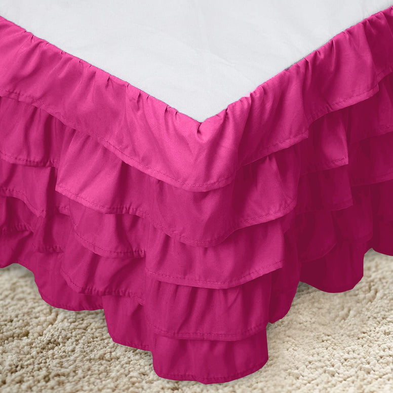 Elegant Comfort Leila Collection Multi-Ruffle Bed Skirt, 1500 Thread Count Egyptian Quality, Easy Fit Dust Ruffle, 15 inch Drop, Wrinkle and Stain Resistant, MultiRuffle, Queen, Hot Pink