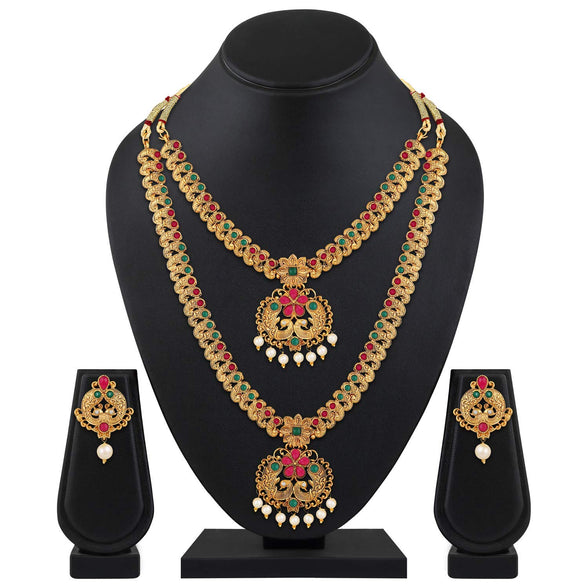 Shining Diva Fashion Latest Combo Design Pearl Necklace Set for Women Traditional Gold Plated Jewellery Set for Women (Multicolor) (10595s)