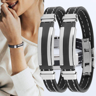 2pcs Bracelet Stainless Steel Silicone Wristband Classic Fashion Charm Adjustable Bracelet Jewelry Accessory Black Gift for Men Male