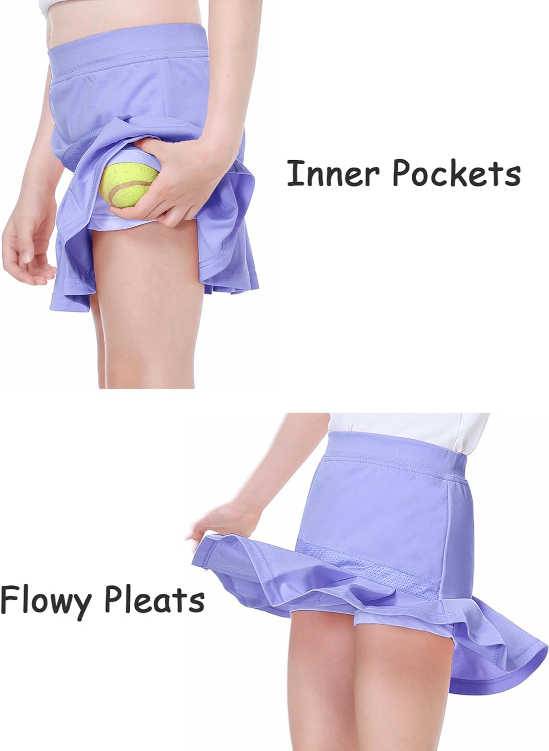 EXARUS Girls Tennis Skirts Pleated with Pockets Golf Sports Skort Shorts for Kids Athletic Activewear