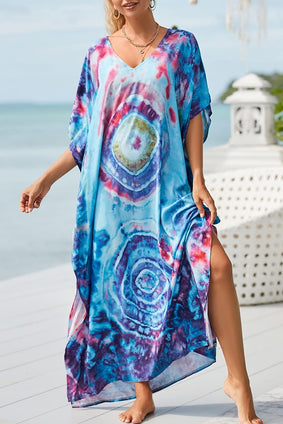 YouKD Maxi Dress V-Neck Kaftan Boho Robes Beach Cover-ups Dress Roomy Gowns for Women