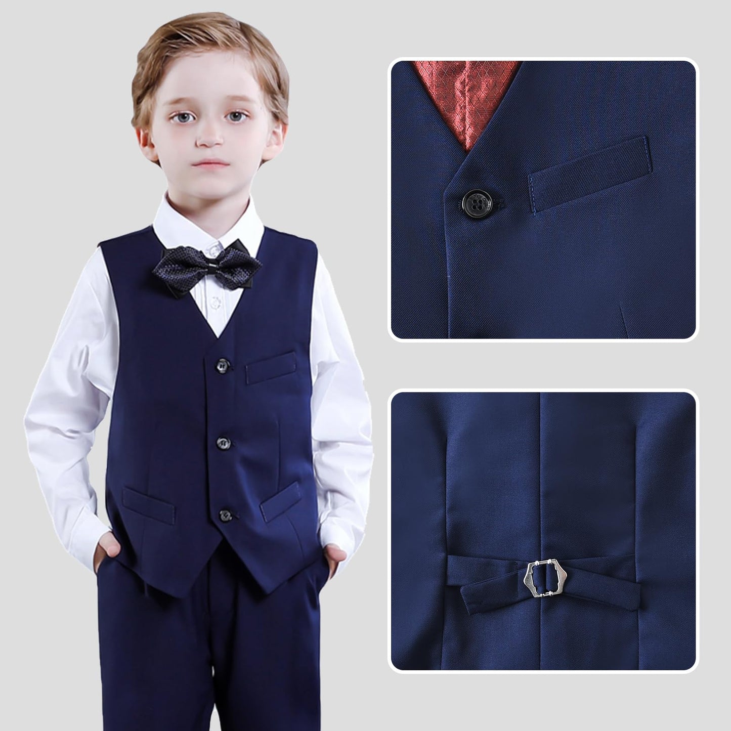 Boys Suit Toddler Tuxedo Kids Suits for Boys Dress Clothes Vest and Pants Set with Tie 2y