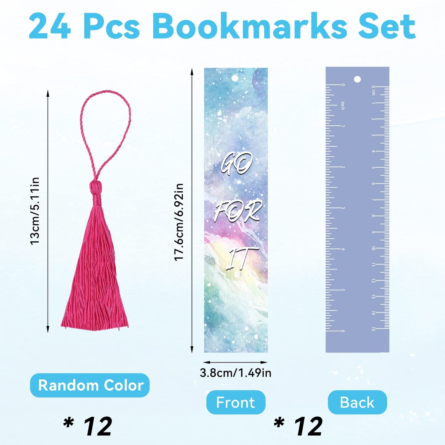 Bookmark,12 Pcs Inspirational Quotes Theme Bookmarks with 12 pcs Tassel Pendants, Double-Sided Book Mark, Page Markers for Children Boys and Girls, School Classroom Reading Present