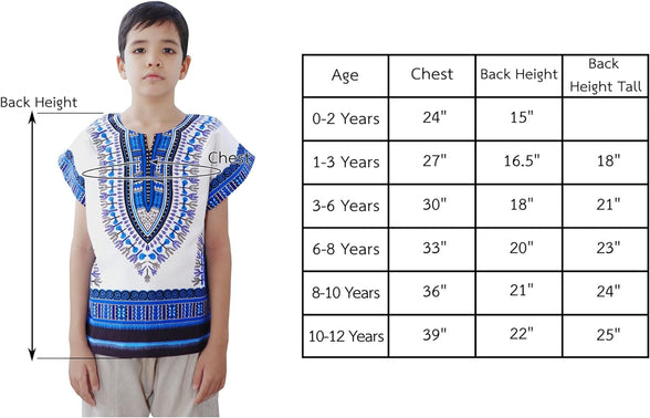 RaanPahMuang للأطفال قميص داشيكي أفريقي ، قطن ناعم 100 ٪ ، كم قصير