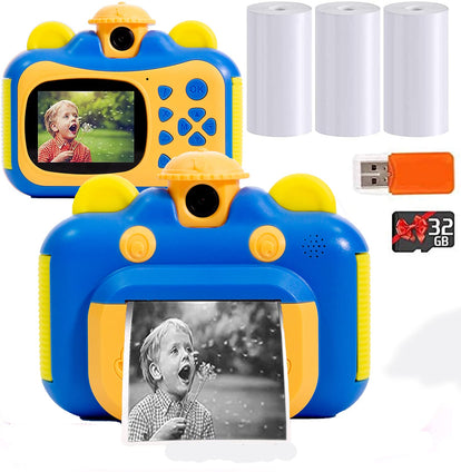 Donop Instant Print Camera for Kids, HD 1080p Photo Printing Digital Toy Video Cam Camcorder for Children, with 3 Print Paper and 32GB Card