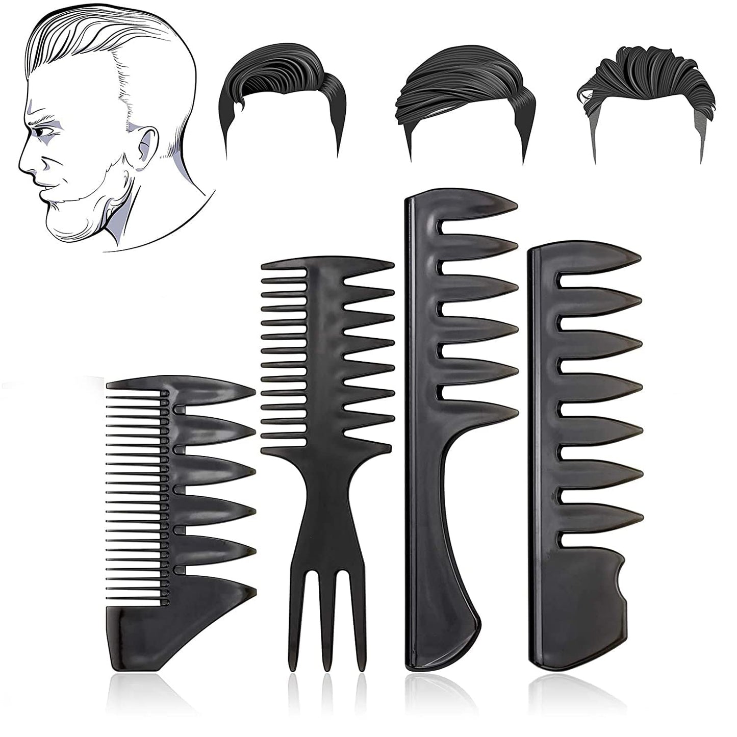 Toulifly Men's Hair Styling Comb Set, 4 Pieces