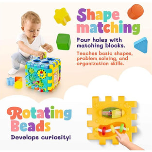 Baby Activity Cube, Busy Learning Activity Cube Toy with Bead Maze Shape Sorter, Early Development Learning Toys with 6 Different Activities for Toddler 1 Year Old Boy and Girl Gift