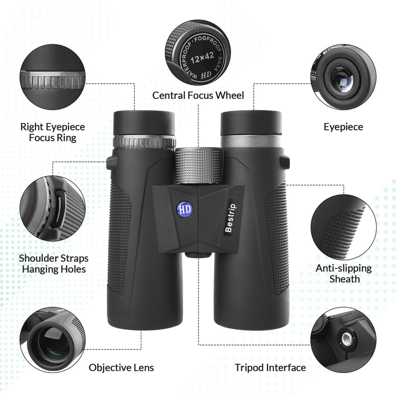 Bestrip 12x42 Binoculars for Adults with Tripod, Compact Waterproof Binoculars for Bird Watching Outdoors Hunting Gifts for Men