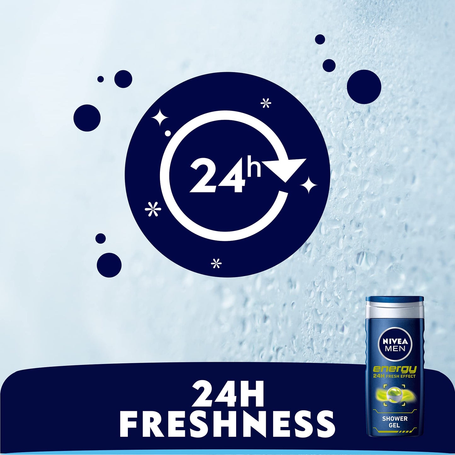 NIVEA MEN 3in1 Shower Gel Body Wash, Energy 24h Fresh Masculine Scent, 250ml