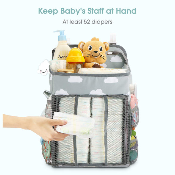 SKEIDO Hanging Diaper Caddy Organizer - Diaper Stacker for Changing Table, Crib, Playard or Wall