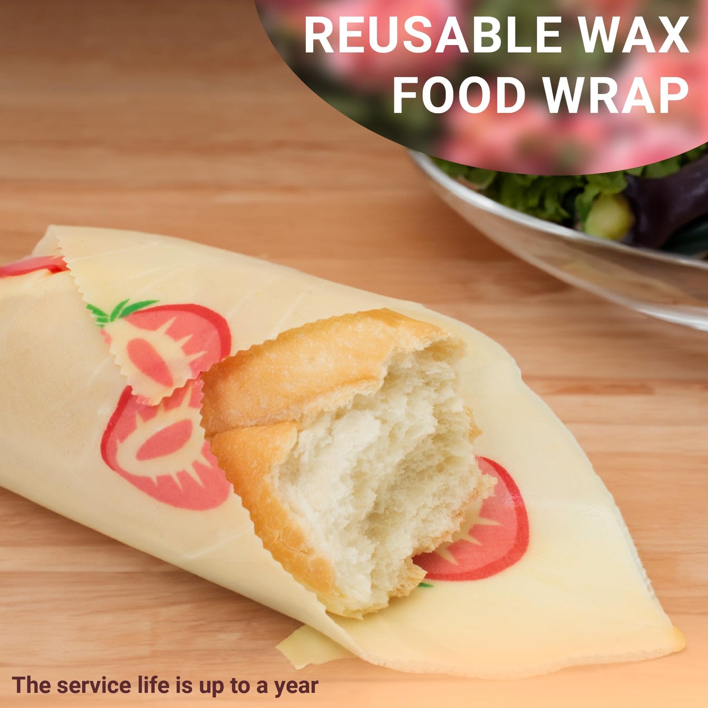 EZGOODZ Reusable Soy Wax Wrap S, M, L. Pack of 3 Soy Wax Food Wraps. Washable Reusable Wax Food Wrap with Fruit Print. Organic Soy Wax Paper Food Wrap for Sandwiches. Wax Wraps for Food Reusable