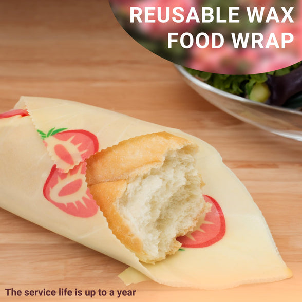 EZGOODZ Reusable Soy Wax Wrap S, M, L. Pack of 3 Soy Wax Food Wraps. Washable Reusable Wax Food Wrap with Fruit Print. Organic Soy Wax Paper Food Wrap for Sandwiches. Wax Wraps for Food Reusable
