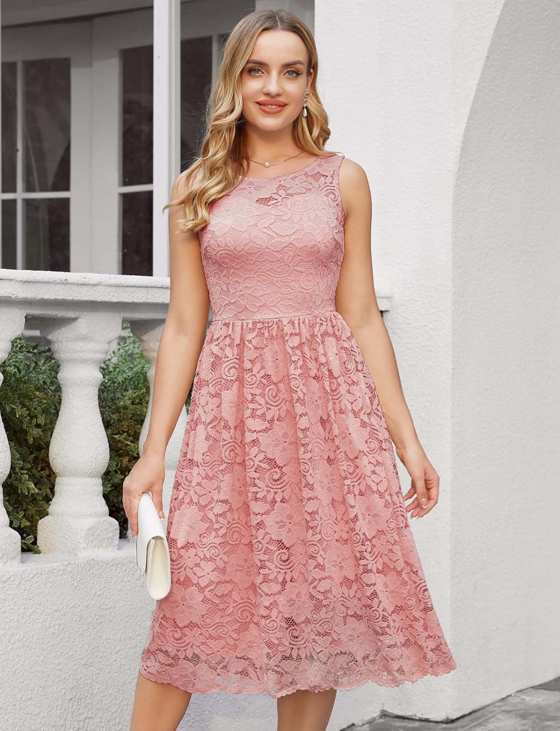 Lace Cocktail Dress for Women Wedding Guest Lace Formal Dress Midi Lace Dress Evening Party Tea Length Prom Dress