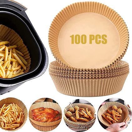 ECVV Air Fryer Disposable Paper Liner, 100PCS Non-stick Disposable Air Fryer Liners, Baking Paper for Air Fryer Oil-proof, Water-proof, Parchment for Baking Roasting Microwave (6.3inch, Natural)