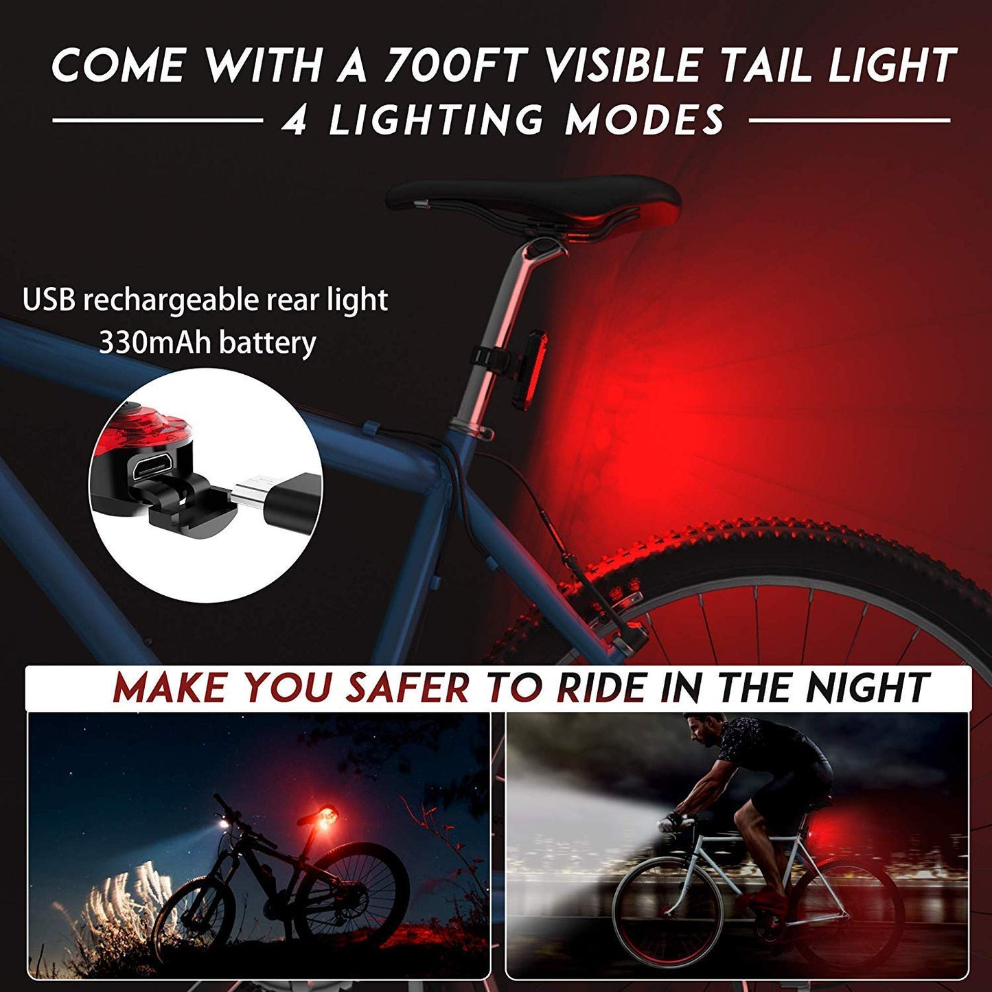 BIKUUL Bicycle Light Set with Horn and Speedometer, USB Rechargeable LED Bike Front Light & Tail Light,IPX5 Waterproof,4 Lighting Modes Super Bright,Fits All Mountain & Road Bike