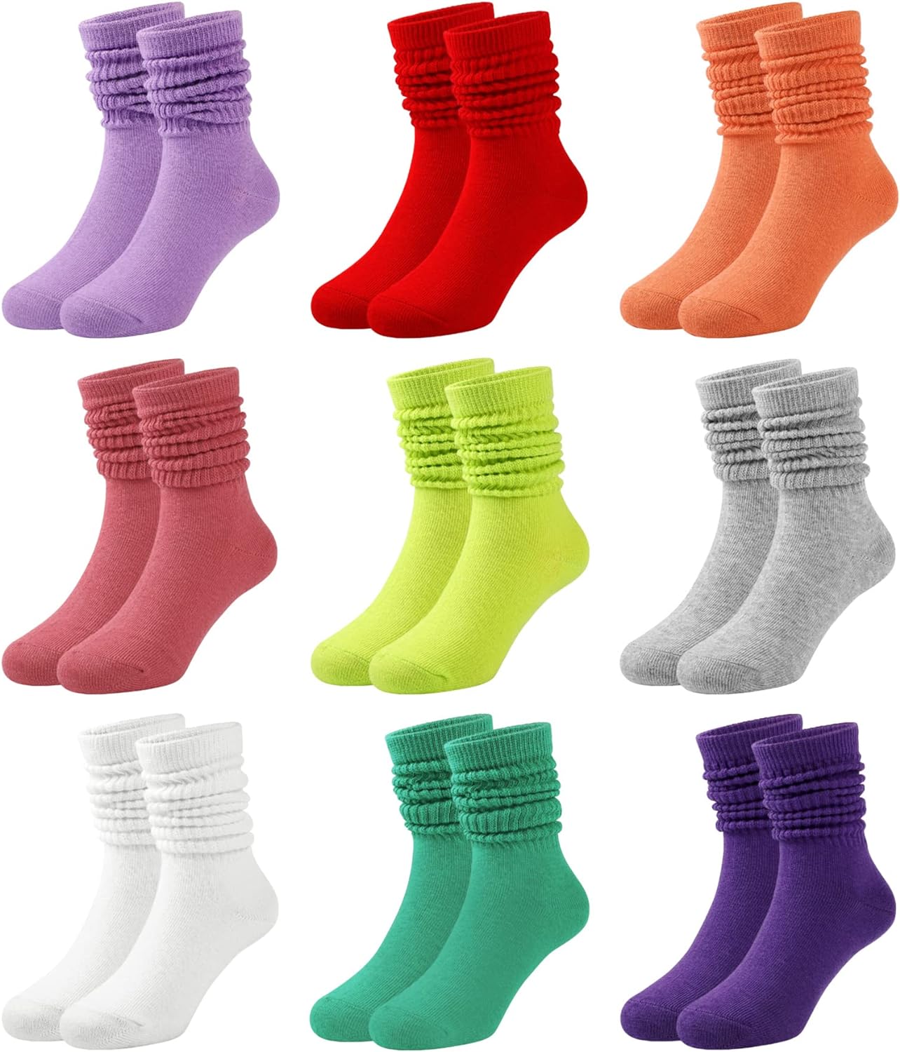 BOOPH 9 Pairs Kids Girls Slouch Socks Knee High Baby Girls Athletic Crew Socks