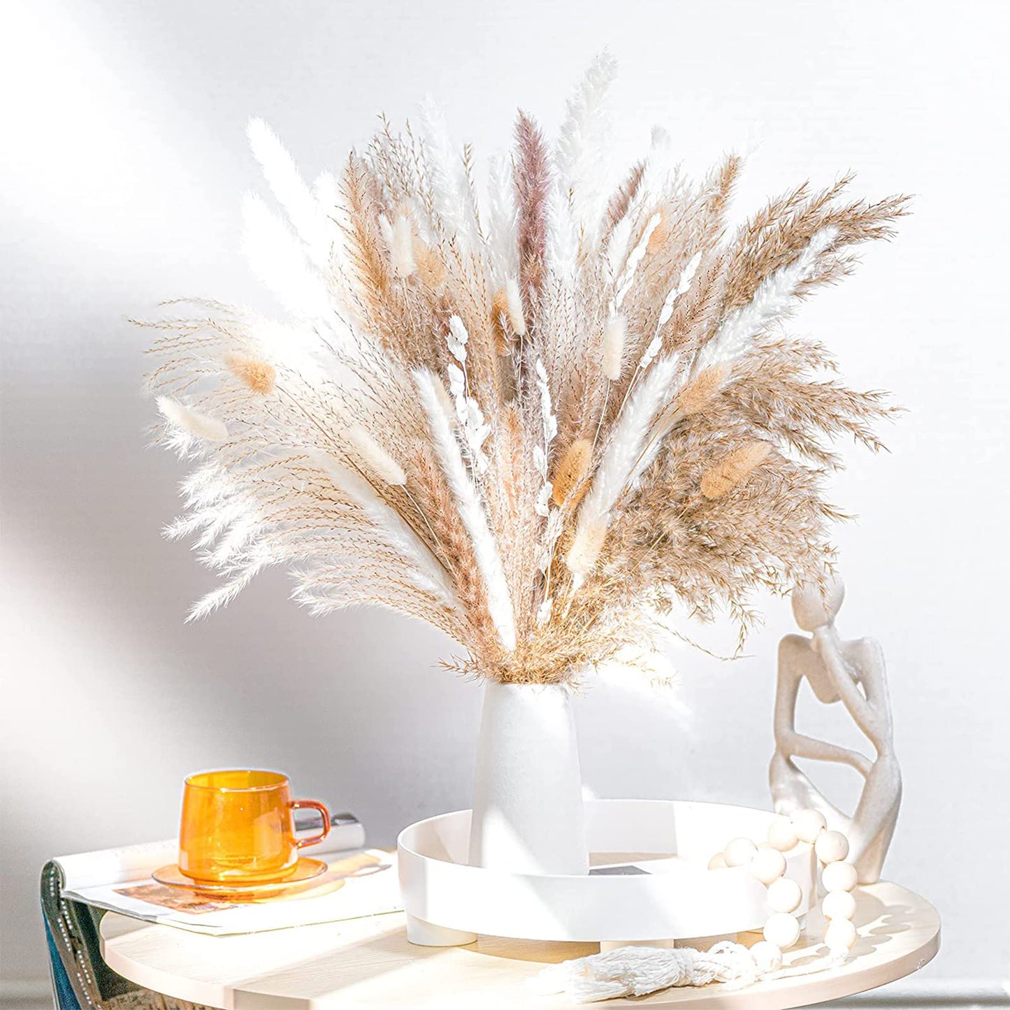XBLDS Natural Pampas Grass - 60 Pieces. Pampas Grass Large 45 CM, Dried Flowers Bouquet for Vases, Wedding Decorations & Home Decor. Fluffy Pampas Grass Ideal for Outdoor & Indoor Decorations