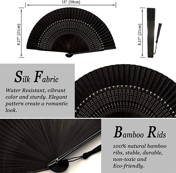 Folding Fan, KASTWAVE Hand Fan Bamboo Festival Fans, Chinese Japanese Kung Fu Tai Chi Vintage Bamboo Silk Fans for Music Festival, Dance Bamboo Hand Fan Retro Style Handmade