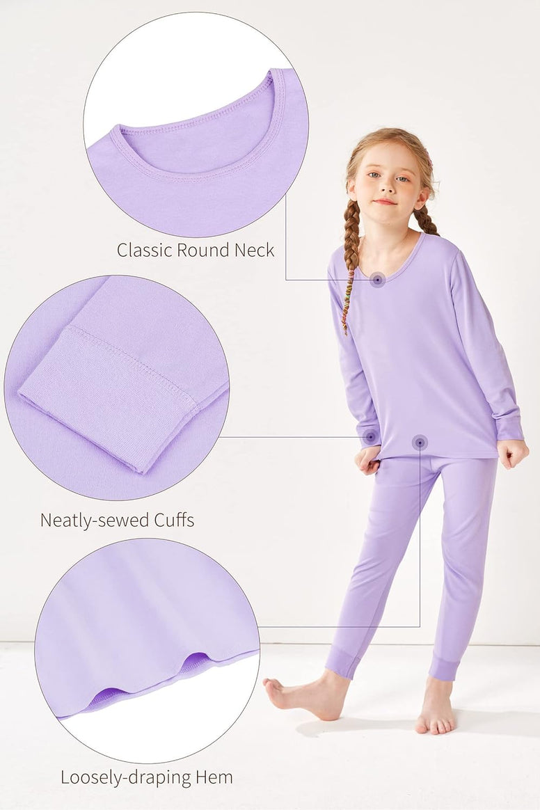 Resinta 6 Pieces Cotton Girls' Thermal Underwear Set Girls’ Top and Long Johns Winter Base Layer Top & Bottom, 3 Set