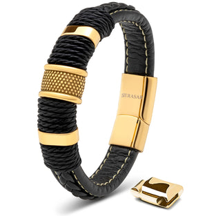 SERASAR | Premium Bracelet [Ring] for Men in Genuine Black Leather | Magnetic Stainless Steel Clasp in Black, Silver and Gold | Exclusive Jewellery Box | Great Gift Idea