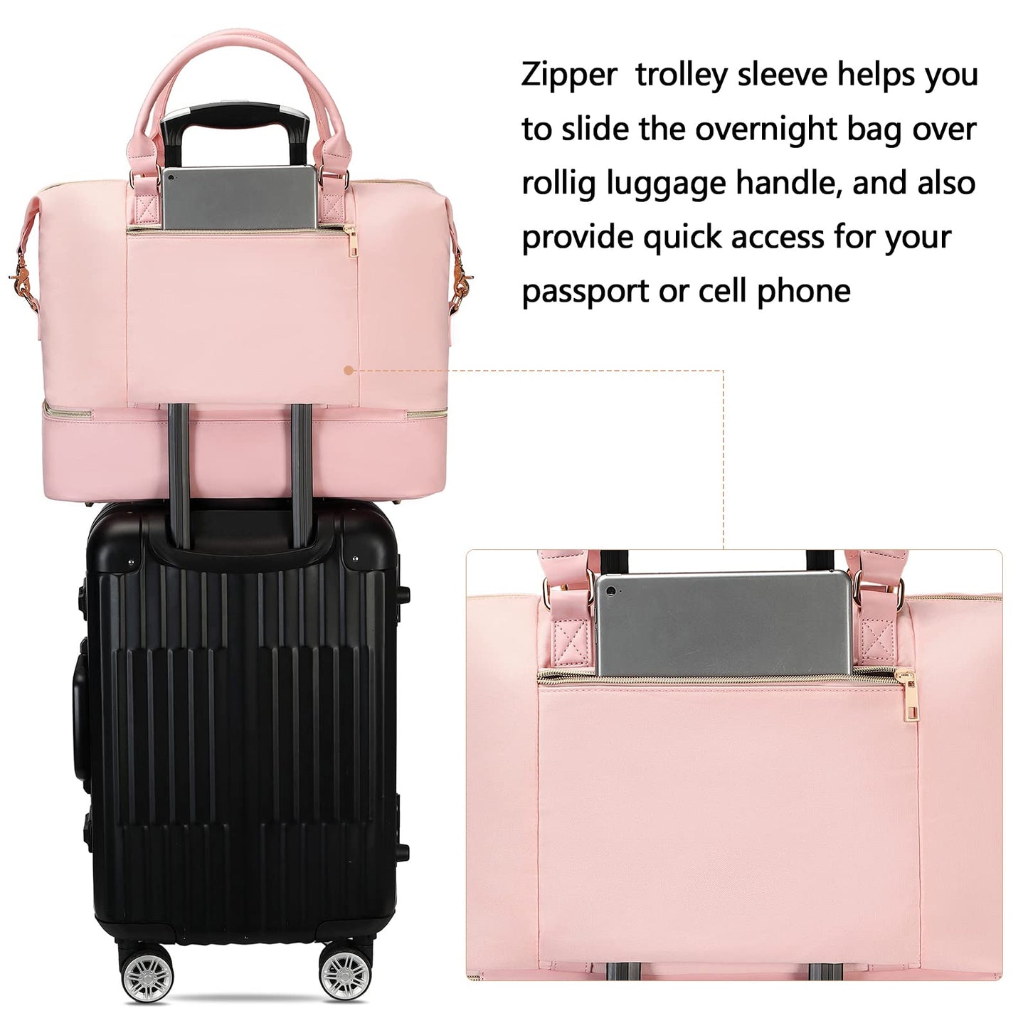 CAMTOP Women Ladies Travel Weekender Bag Overnight Duffel Carry-on Tote Bag fit 15.6 Inch Laptop Computer, 6012 Pink