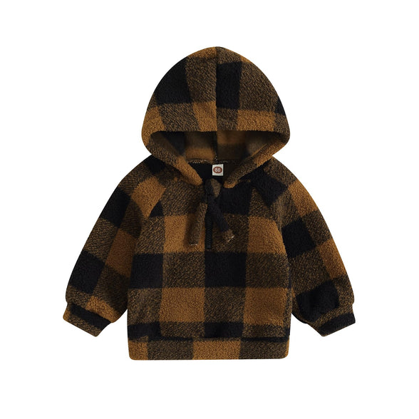 Xiaodriceee Toddler Baby Boy Girl Plaid Hooded Sweater Jacket Long Sleeve Half Zip Sweatshirt Fall Winter Warm Fleece Coat 12-18M