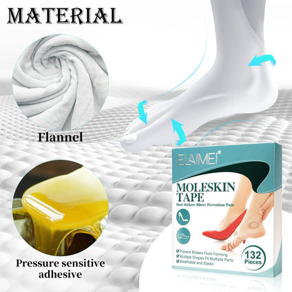 132PCS Moleskin Adhesive Pads for Feet, Flannel Adhesive Pads, Blister Prevention Padding Avoid Skin Blister, Foot Protection for Heels (12 Sheets)