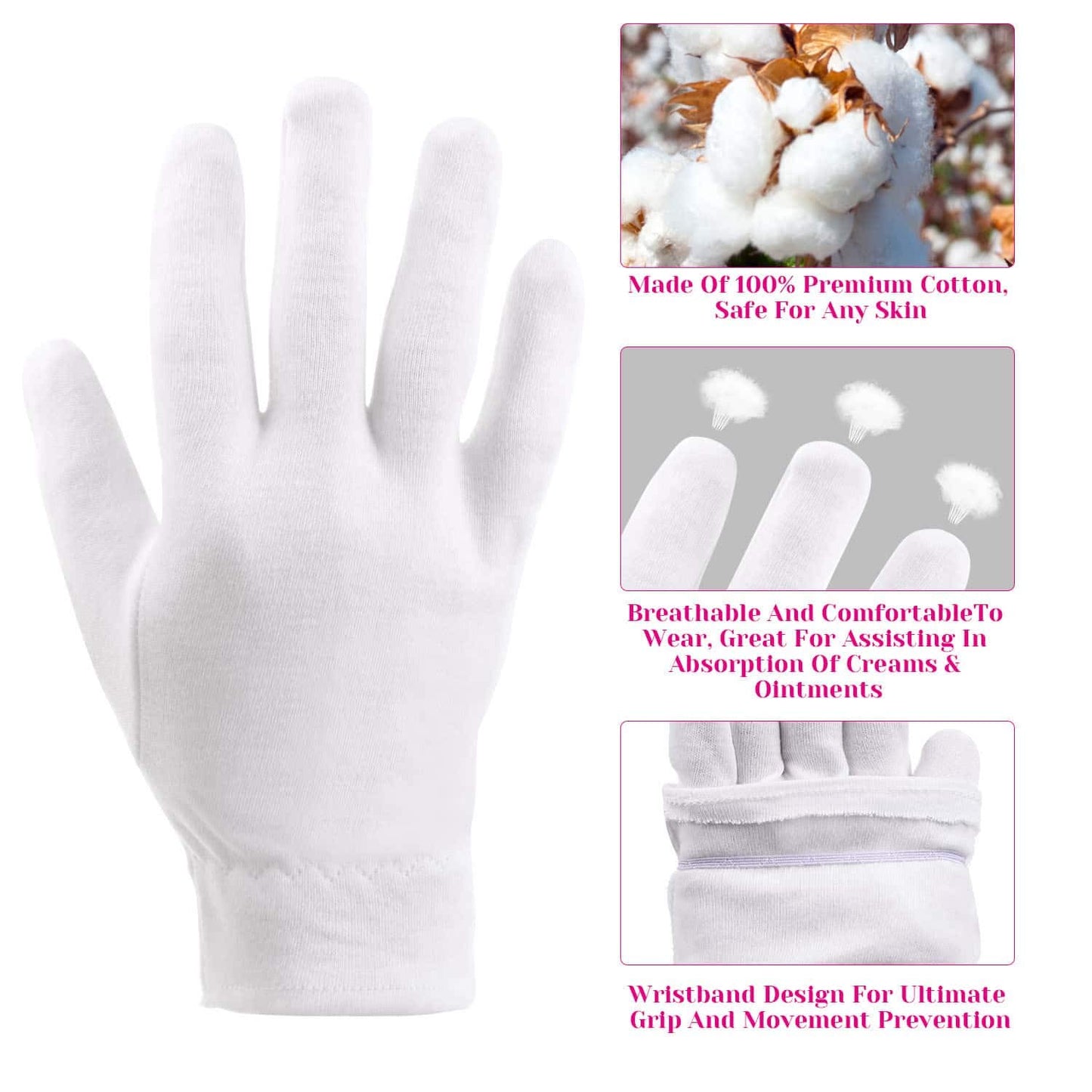 100% Cotton Gloves for Eczema, Selizo 10 Pairs White Cotton Gloves for Women Dry Hands, Moisturizing Cosmetic Night Gloves for Eczema, Dry Hands Moisturizing, Sensitive Irritated Skin Spa Therapy Secu