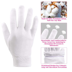 100% Cotton Gloves for Eczema, Selizo 10 Pairs White Cotton Gloves for Women Dry Hands, Moisturizing Cosmetic Night Gloves for Eczema, Dry Hands Moisturizing, Sensitive Irritated Skin Spa Therapy Secu