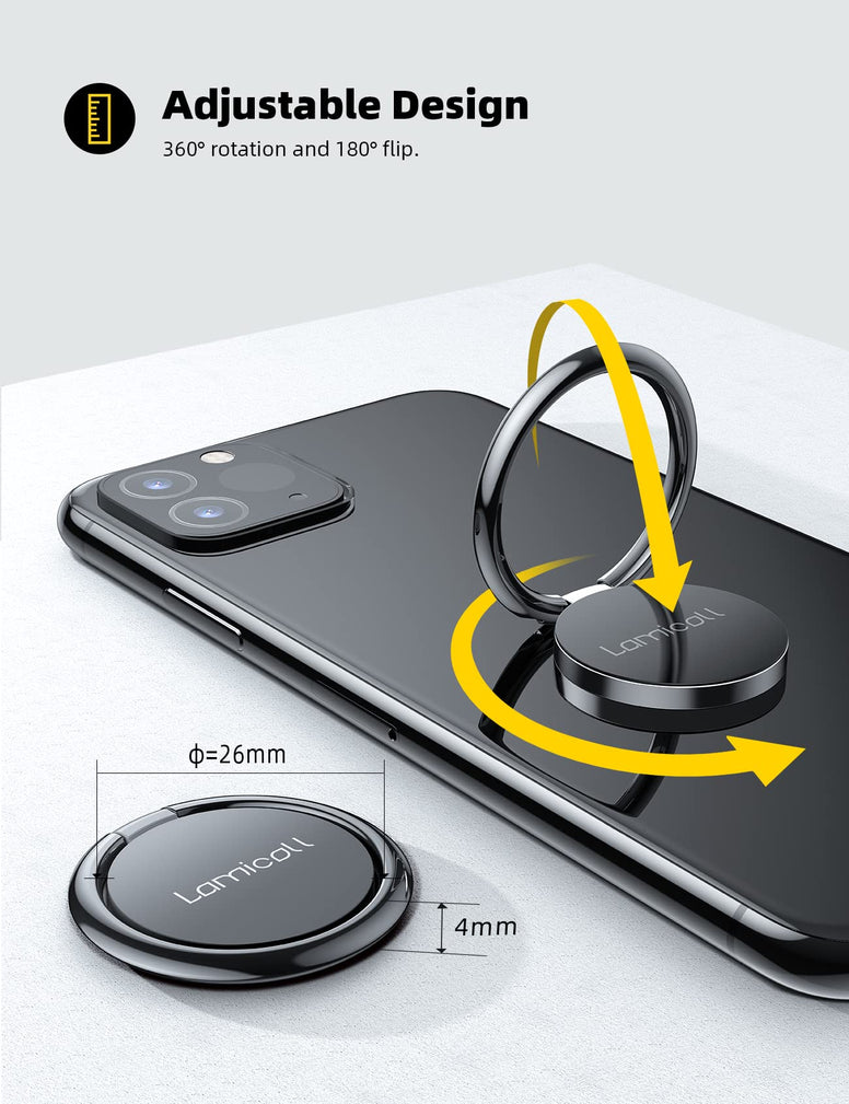 Finger Ring Stand, Lamicall Cell Phone Holder : Universal Phone Ring Cradle Kickstand Compatible with Phone Xs Max XR X 8 7 6 6s Plus 5s, Galaxy S8 S7 S6, All Android Smartphone - Black - 01