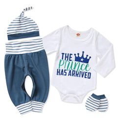 ZOELNIC Baby Boy Clothes, Newborn Letter Printed Romper Long Pants Set Hat with Cute Gloves 4pcs Toddler Outfits  0-3 M
