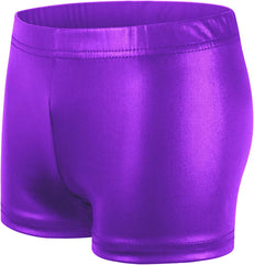 SEAUR - Girls Shorts for Dance Metallic Shiny Ballet Dance Shorts Stretch Slim Fit Athletic Gymnastics Short Performance Hot Pants for Ages 3-12