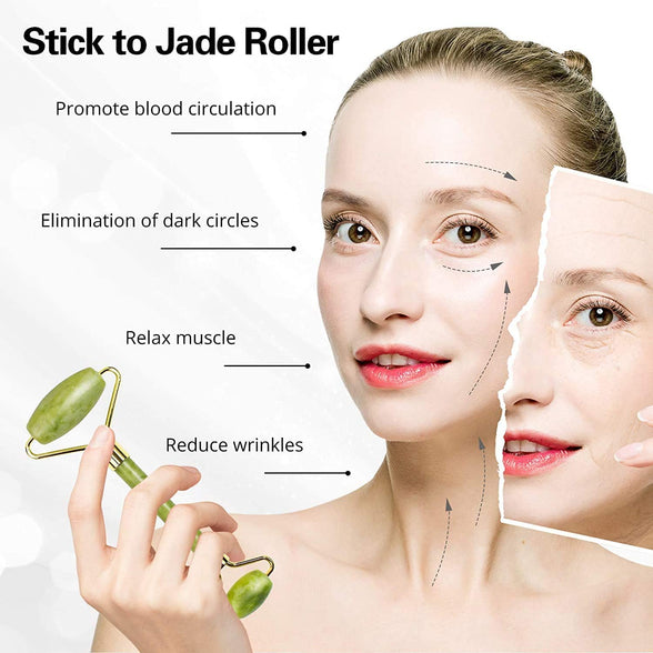 Jade Roller & Gua Sha Set Face Roller and Gua Sha Facial Body Eyes Neck Massager Tools for Skin Care Routine and Puffiness Reduce Wrinkles Aging, Zinc alloy silent roller (GREEN)