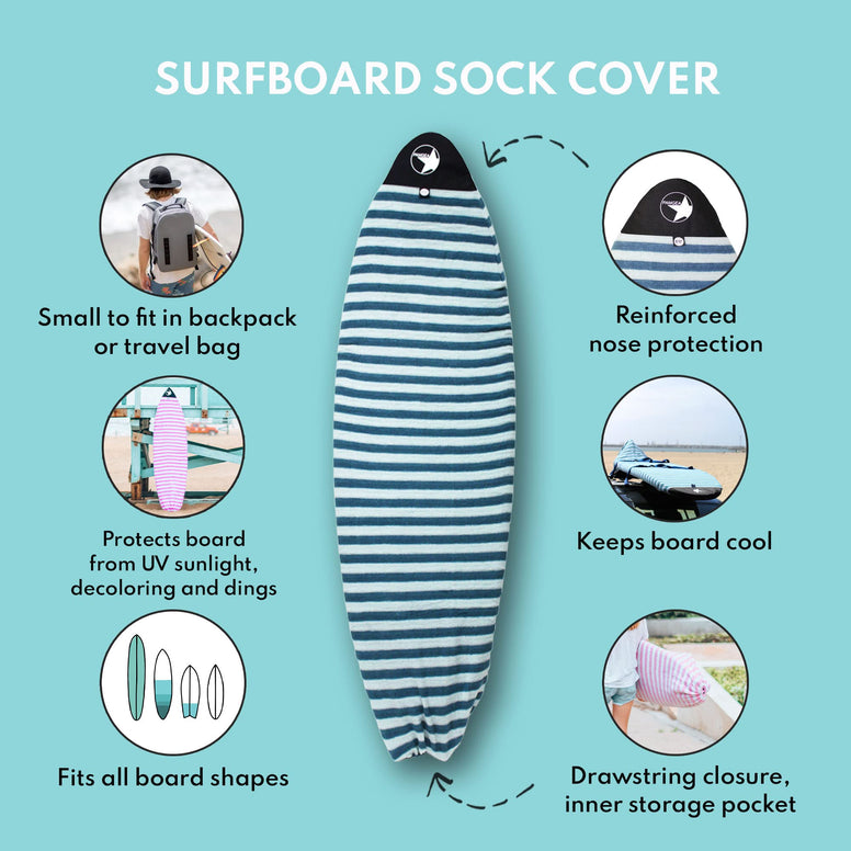 PAMGEA Surfboard Sock Cover (Aqua) - Lightweight Board Bag (Shortboard, Longboard, and Hybrid)