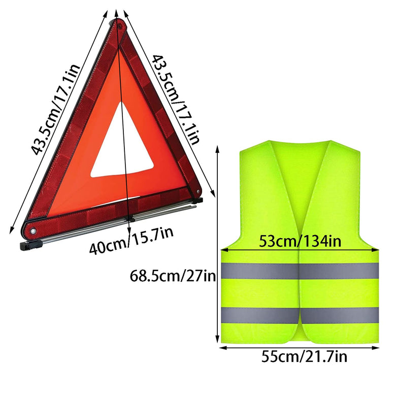 DRERIO Emergency Warning Triangle & Hi-vis Vest Kit 2 In 1 car Emergency kit Breakdown Reflective Safety Vests Foldable Car Reflective Strip European Driving Kit 2022 for Car Truck Driving Travel