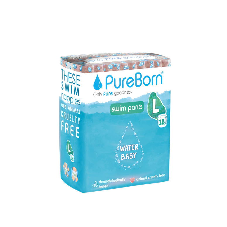 PureBorn Baby Swim Diaper/Nappy Pants Suitable for Babies|From 9-14 Kg|Size L|18 Pieces|Maximum Support & Flexibility|Vegan| Animal Cruelty Free|Eco-Friendly