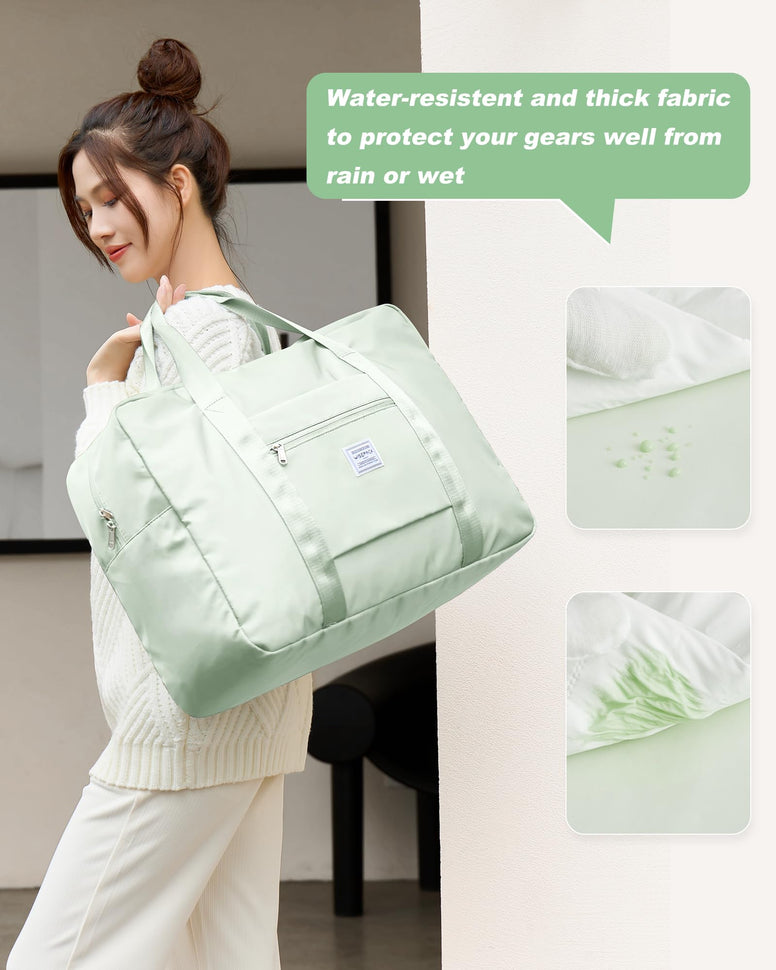 Travel Tote Bag for Women Mens,Foldable Carry on Bag for Airplanes Overnight Bags Travel Bags for Women Weekender Duffle Bag Carry on Luggage with Trolley Sleeve Mint Green, B6-Mint Green, L, Sports,