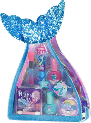 Townley Girl Mermaid Vibes Makeup Set with 8 Pieces, Including Lip Gloss, Nail Polish, Body Shimmer and More in Mermaid Bag, Ages 3+ for Parties, Sleepovers and Makeovers