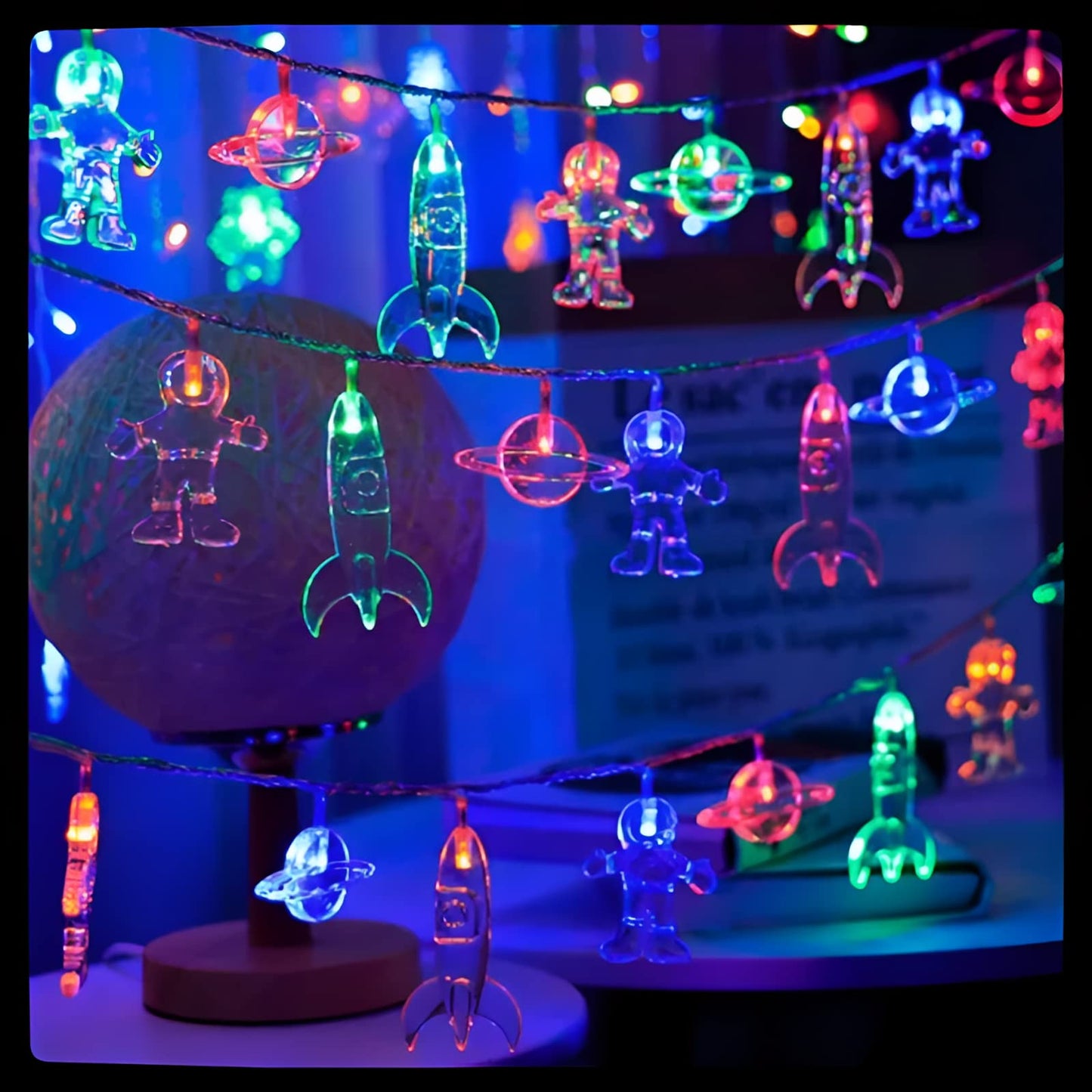 Beauenty 3m 20 Led Children's Room Astronaut Light String, Astronaut Spaceship Rocket Pendant Light String, Children's Room Decoration, Party Birthday Decoration Light（(Multicolor)）