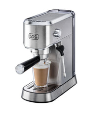 BLACK+DECKER Manual Barista Pump Espresso Coffee Machine, Cappuccino, Latte Macchiato, Milk Frother, 1450W, Silver - ECM150-B5, by Black & Decker