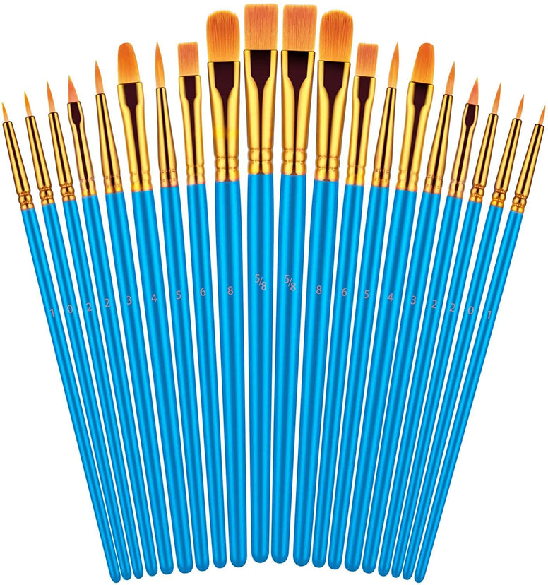 SENENQU Acrylic Paint Brushes Set, 20Pcs Round Pointed Tip Artist Paintbrushes for Acrylic Painting Oil Watercolor Canvas Boards Rock Body Face Nail Art, Halloween Pumpkin Ceramic Crafts Supplies