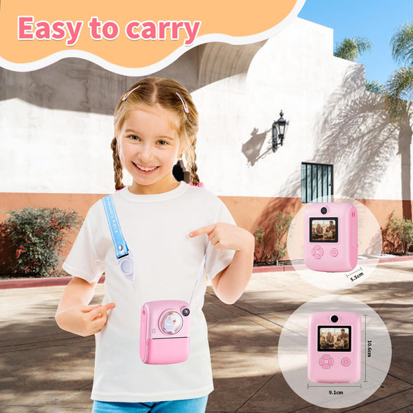 ERTYU Kids Camera Instant Print Toys for Girls Ages 6-12 Mini Camera with Zero Ink Print Paper, Birthday Gift Toys 1080P Video Camera For Children Outdoor Portable Toy for Girls 3 4 5 6 7 Year Old